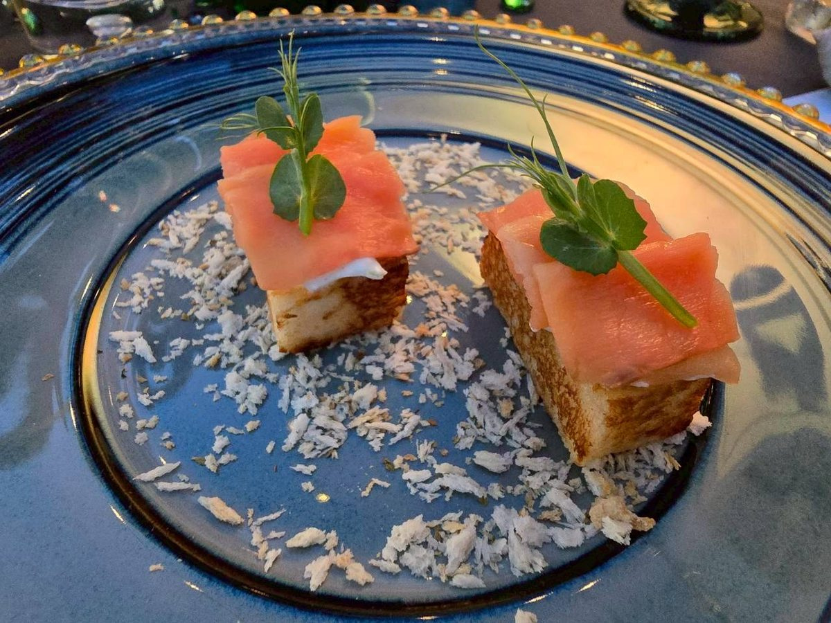 Brioche Toast topped with smoked salmon and mousse cream